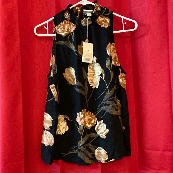 a new day Tops - A new day, women’s high neck sleeveless black floral halter top size M (NWT)